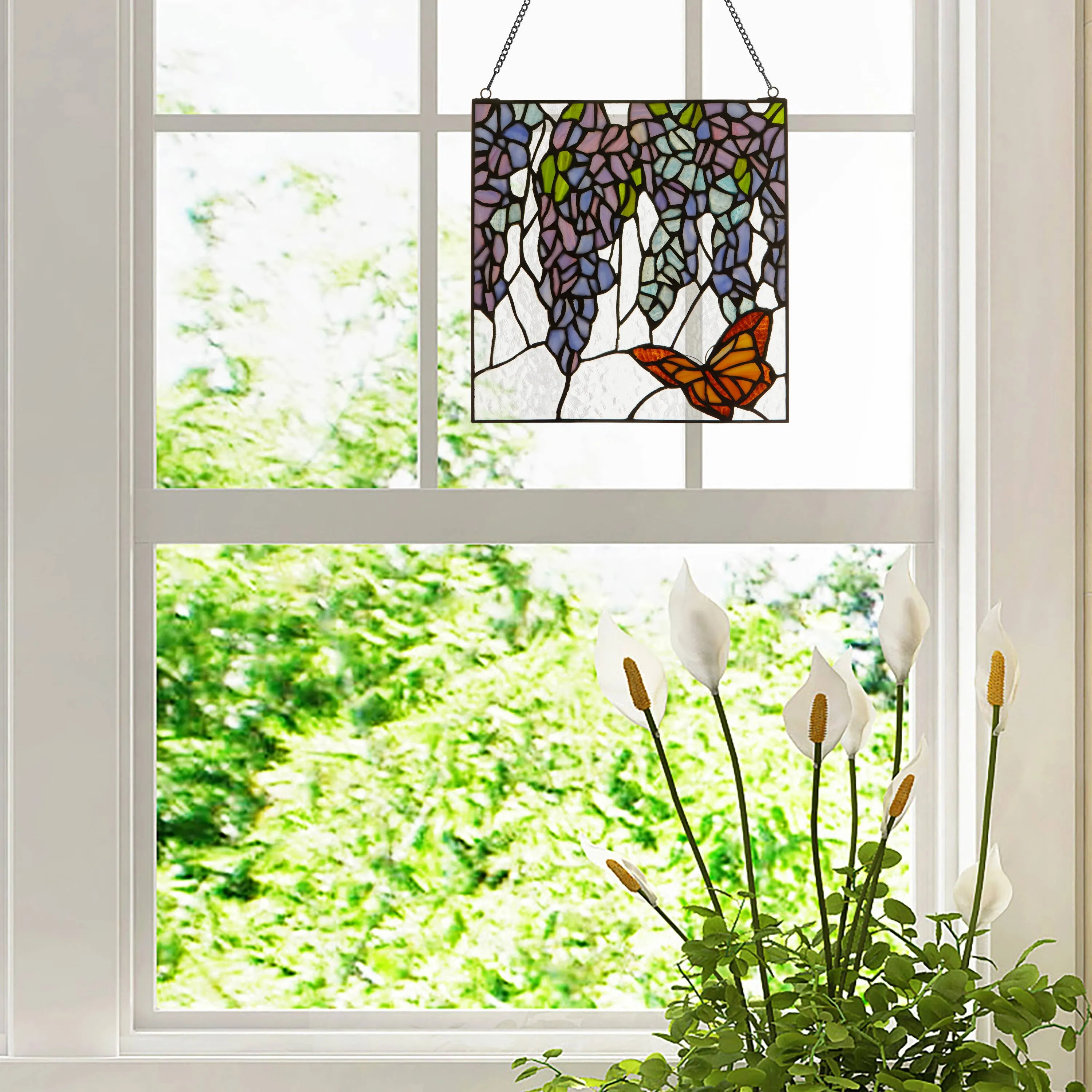 12" H Irises Stained Glass Window Panel