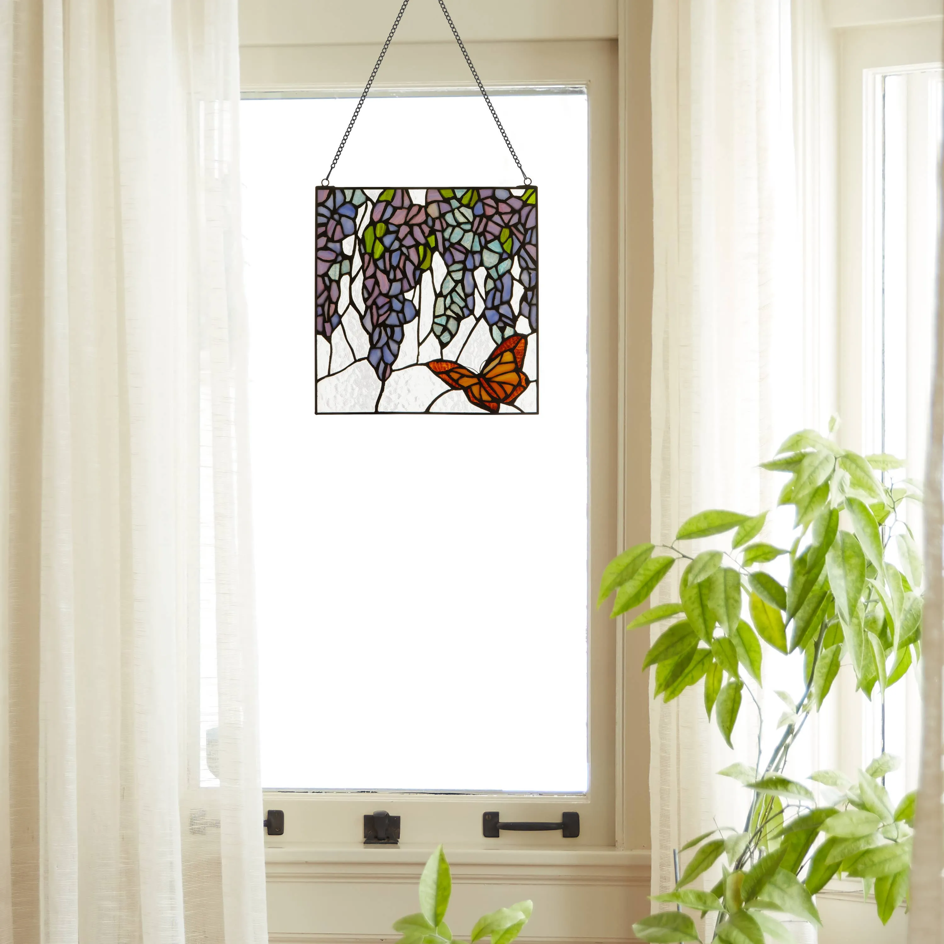 12" H Irises Stained Glass Window Panel