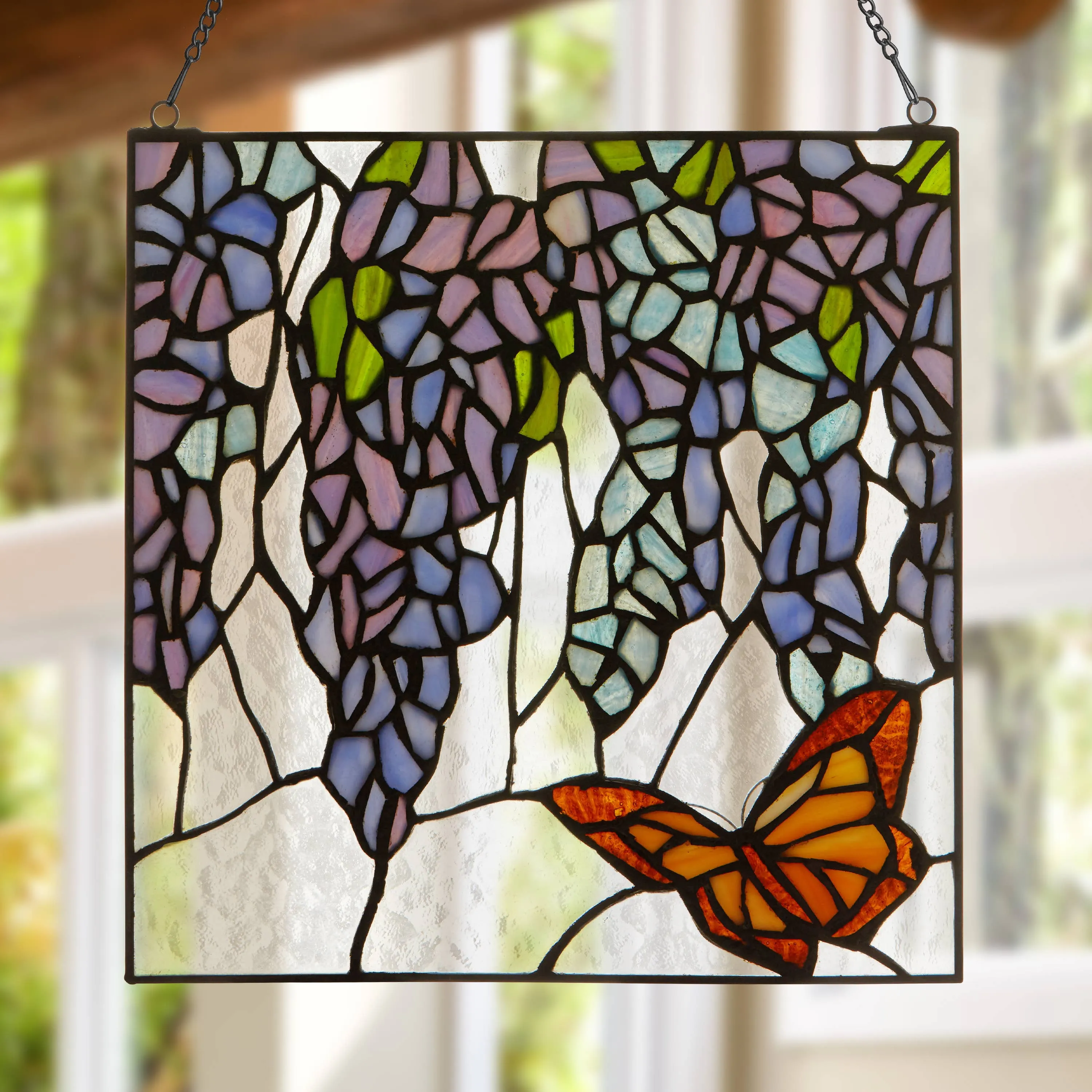 12" H Irises Stained Glass Window Panel