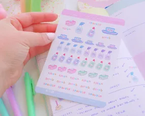 Clean Those Dishes Sticker Sheet | Kawaii Cleaning Stickers | A6 Pastel Kitchen Accessory Stickers | HOME003