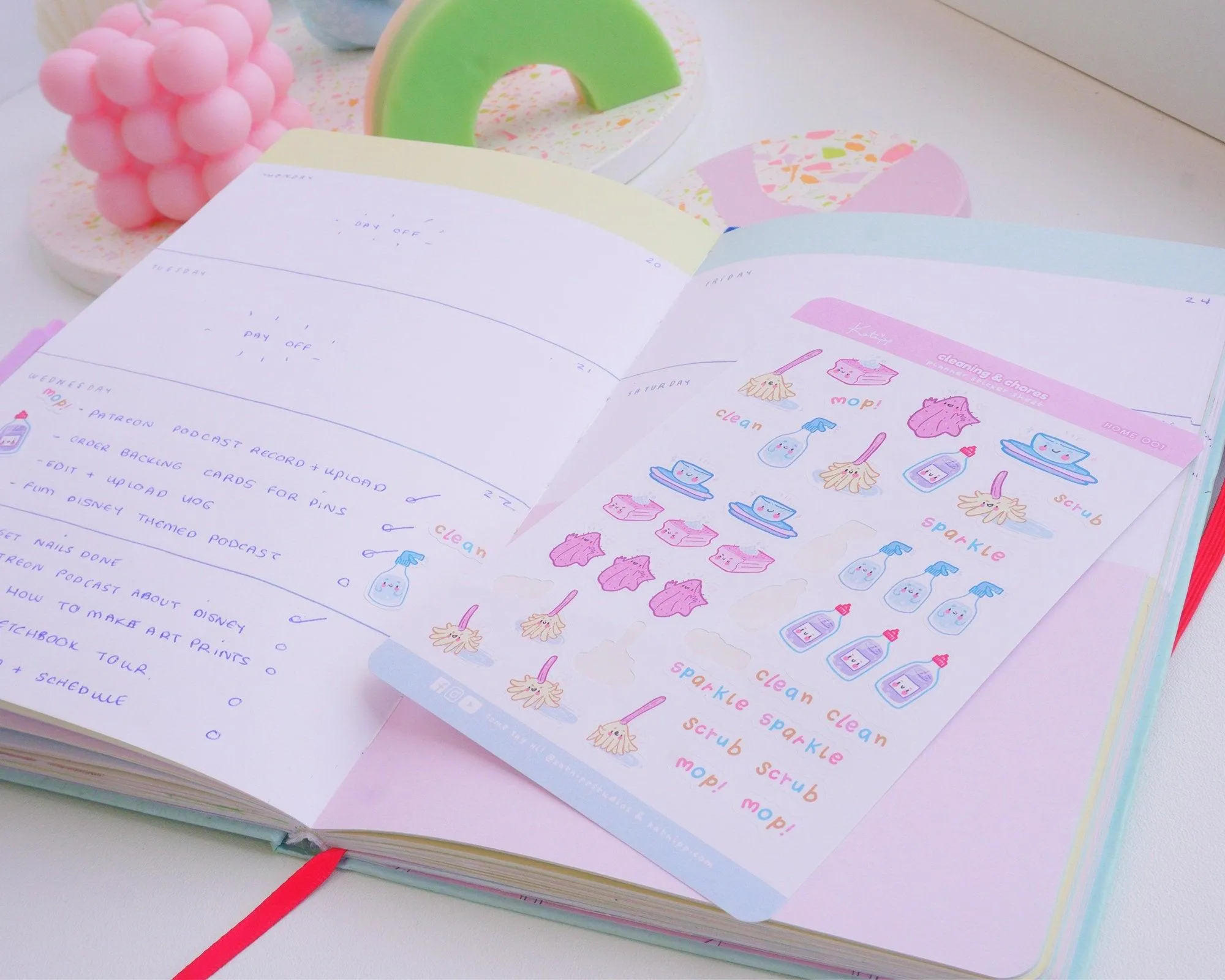 Cleaning & Chores Sticker Sheet | Kawaii Home Cleaning Stickers | A6 Pastel Organiser Stickers | HOME 001