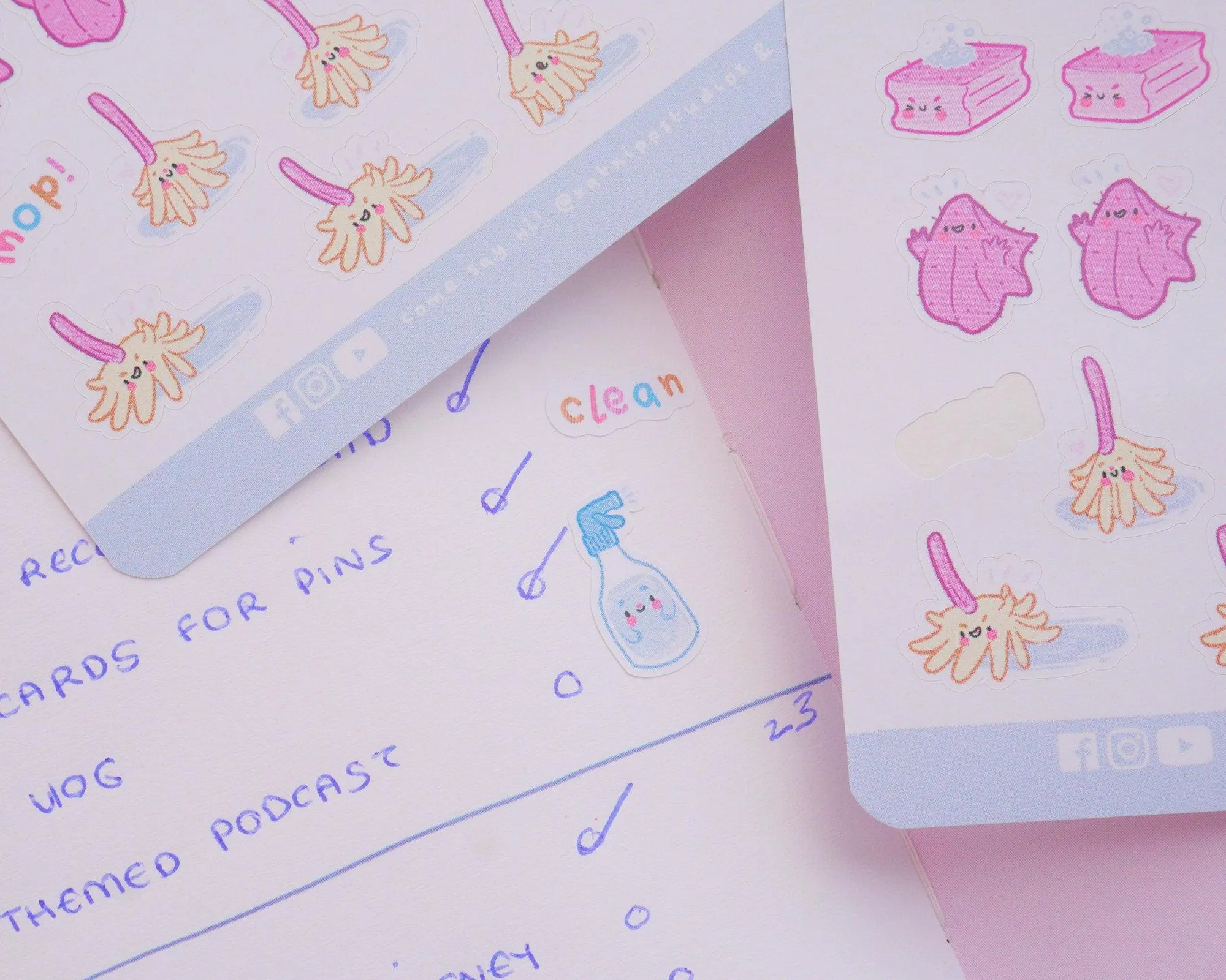 Cleaning & Chores Sticker Sheet | Kawaii Home Cleaning Stickers | A6 Pastel Organiser Stickers | HOME 001