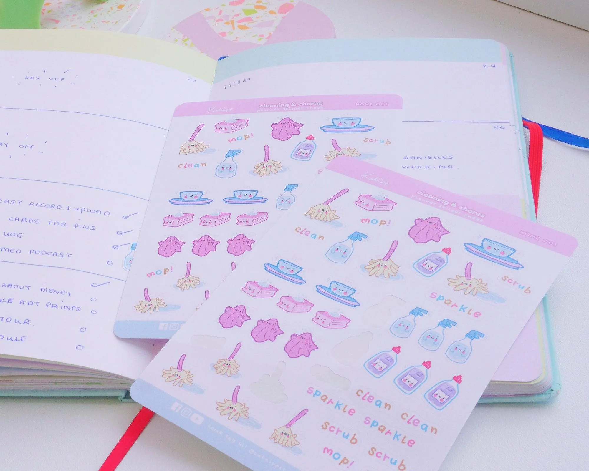 Cleaning & Chores Sticker Sheet | Kawaii Home Cleaning Stickers | A6 Pastel Organiser Stickers | HOME 001