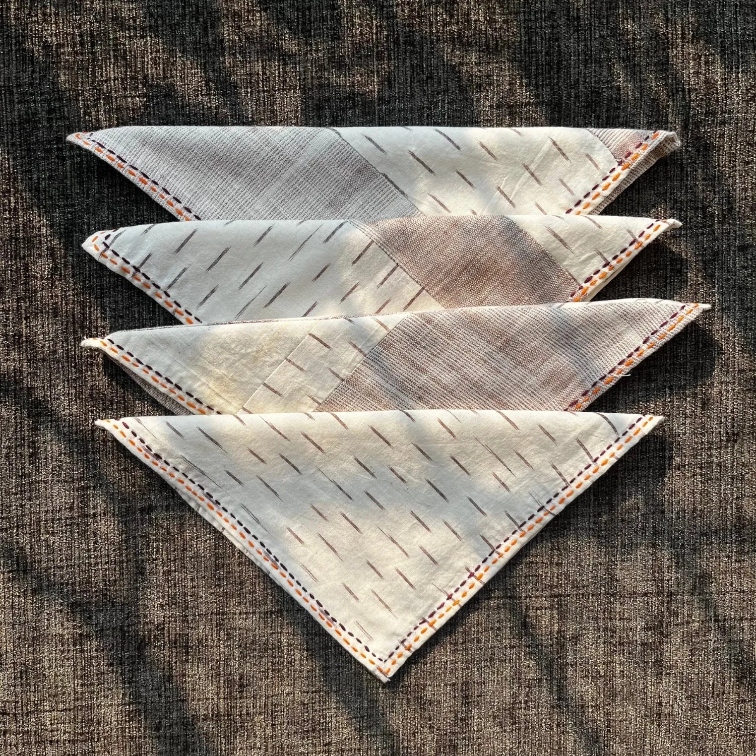 Cream Ikat Table Napkin | Hand Embroidered | Set of 4