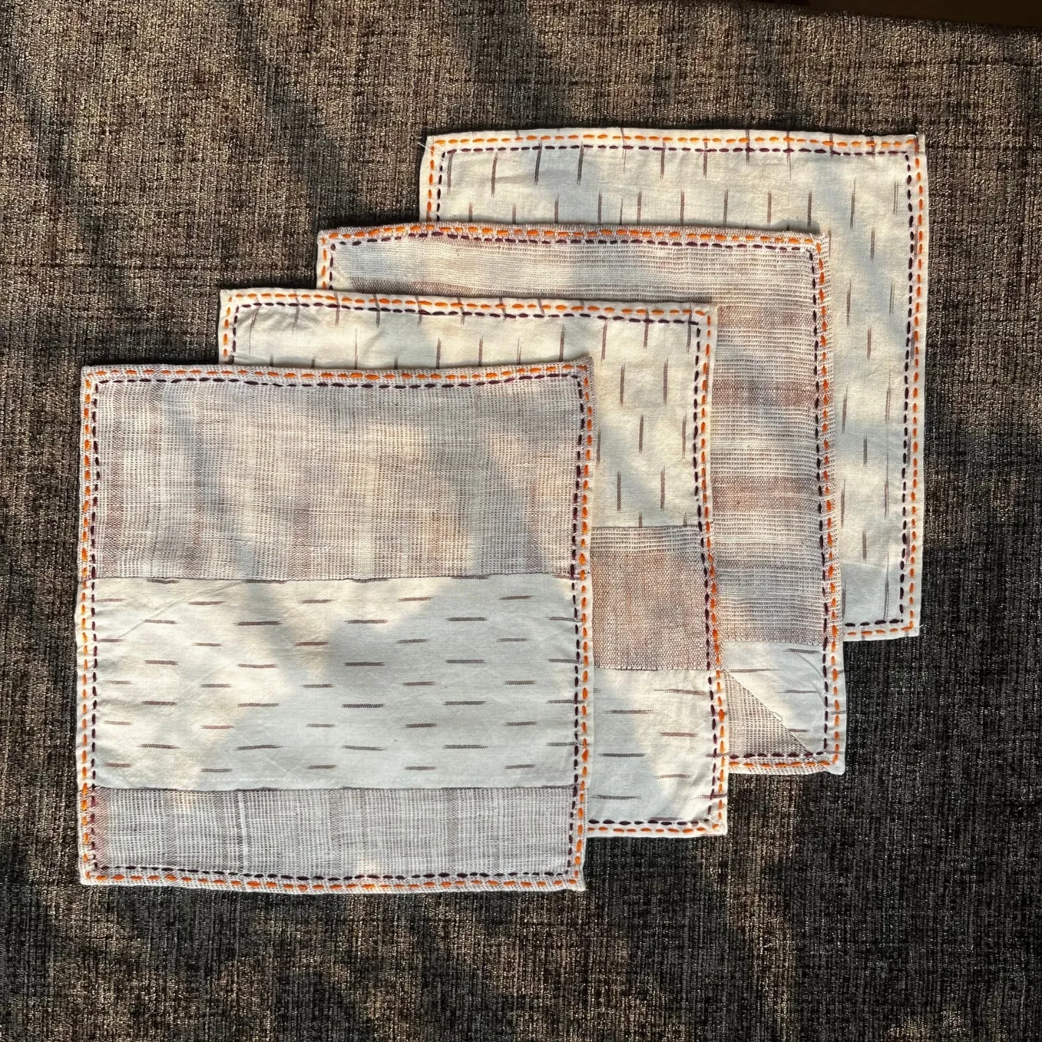 Cream Ikat Table Napkin | Hand Embroidered | Set of 4