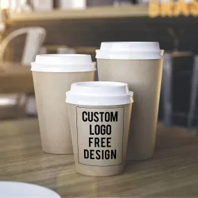 Custom Personalized Disposable Brown Coffee Cup with Lid - 1000 Pcs