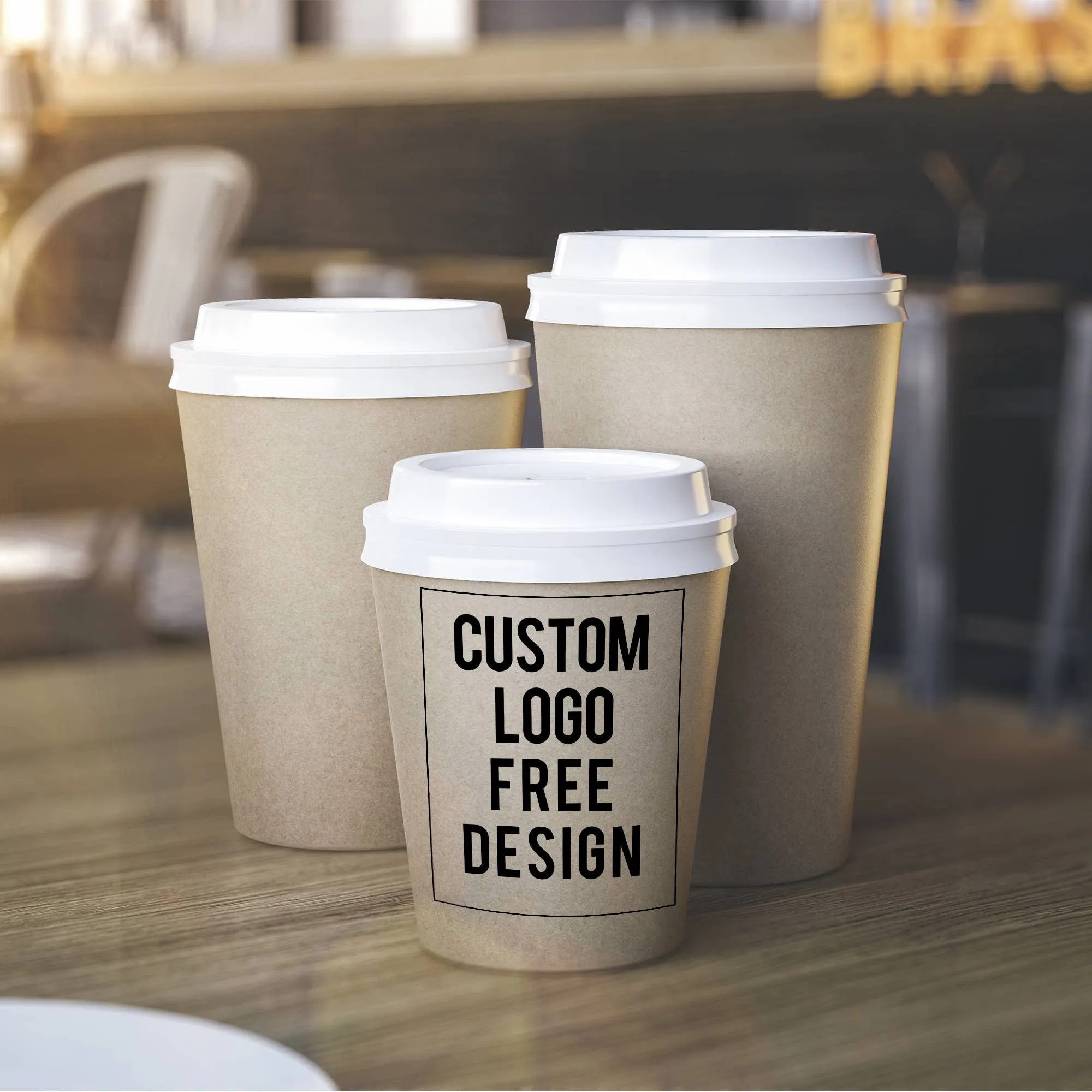 Custom Personalized Disposable Brown Coffee Cup with Lid - 1000 Pcs