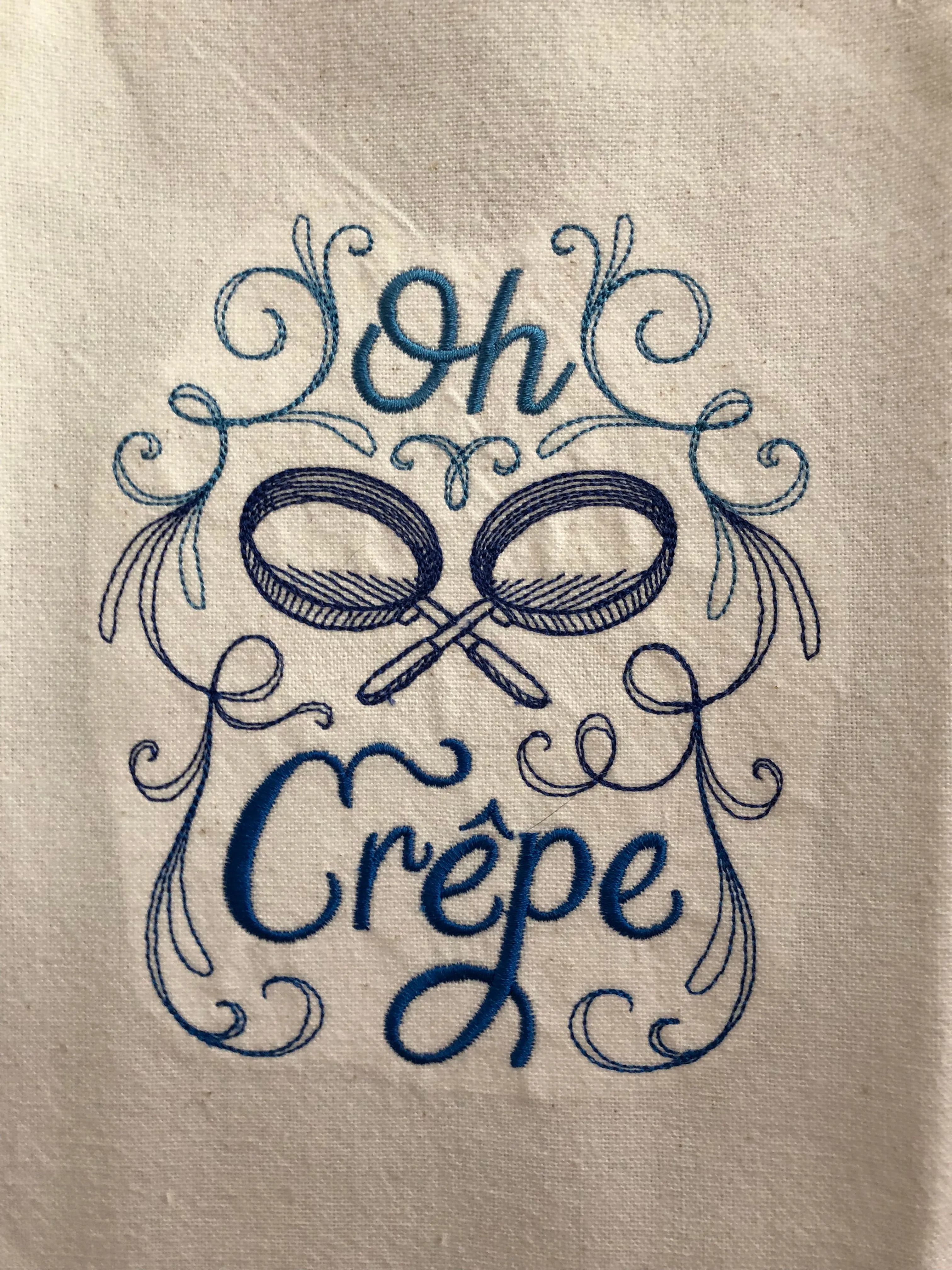 Funny Embroidered Dish Towel. “Oh, Crepe!” Great for Cooks, Bakers, who like to laugh in the kitchen